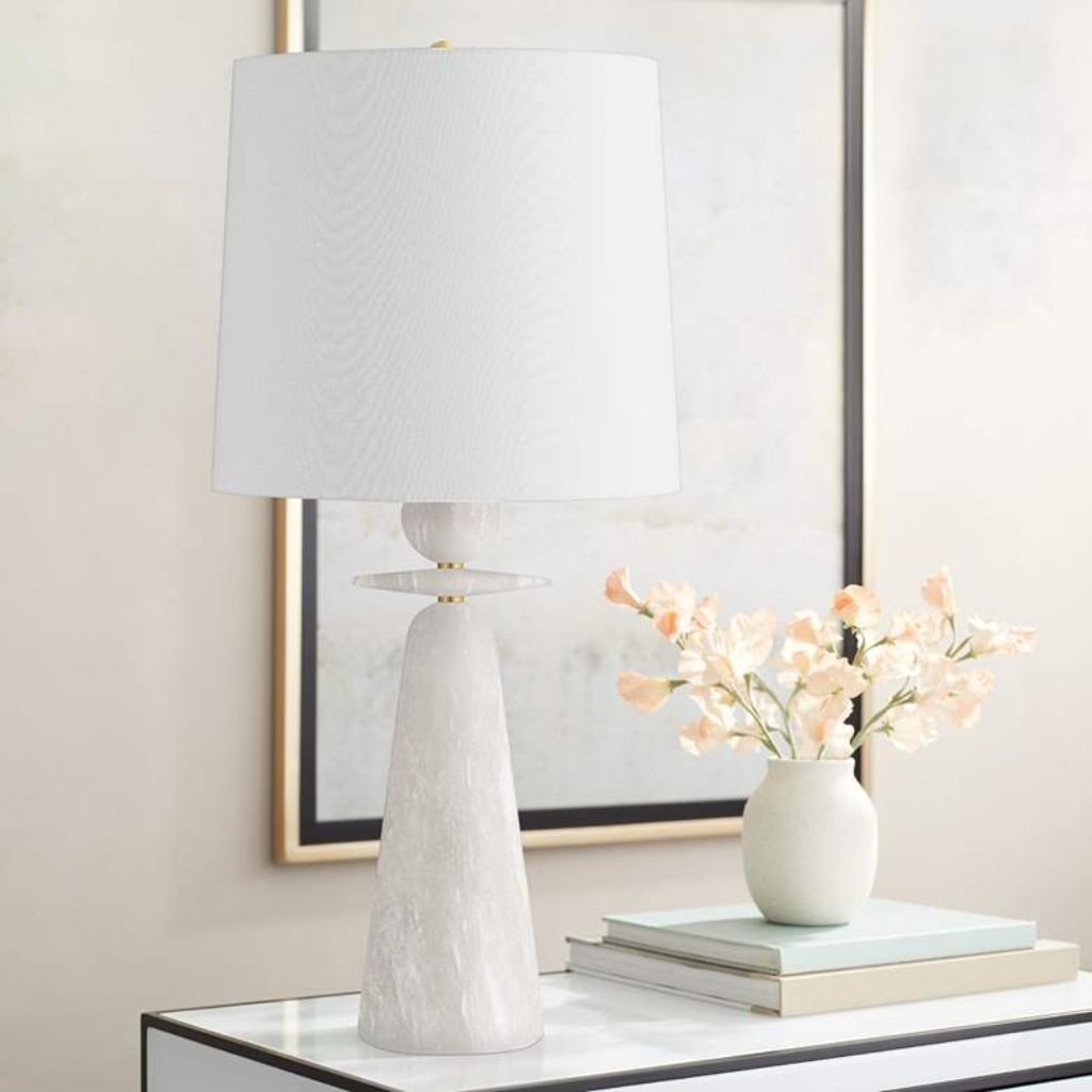 1 WHITE ALABASTER BASE TABLE LAMP