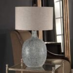 WHITE AND BLUE GLAZE GLASS TABLE LAMP