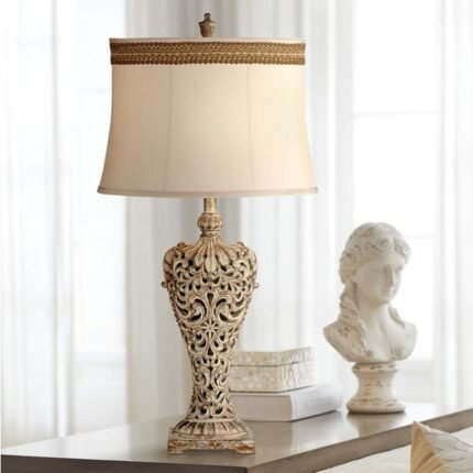 TABLE LAMP WITH FLORENTINE SCROLL TRIM SHADE
