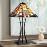 TIFFANY STYLE ART GLASS LAMP WITH DIMMER