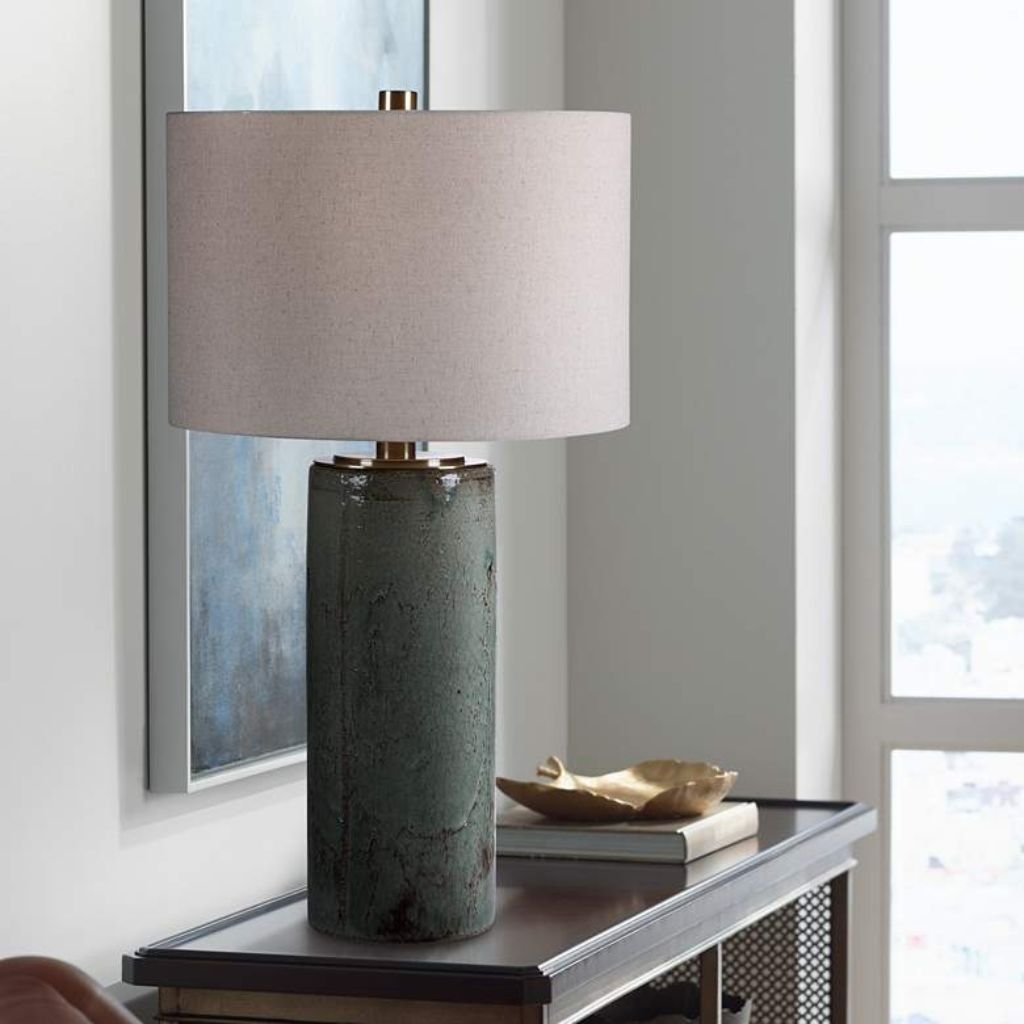 1 AQUA BLUE COLUMN CERAMIC TABLE LAMP