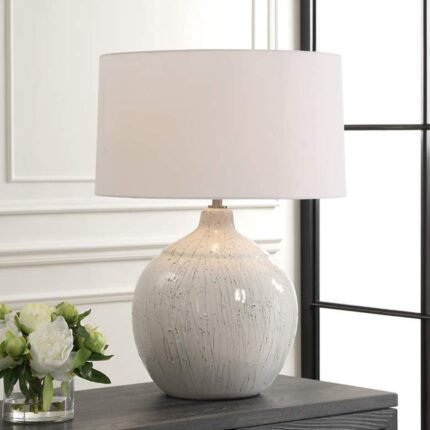 MODERN DRIPPED GRAY AND WHITE CERAMIC TABLE LAMP