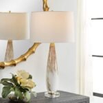 SPOTTED METALLIC GOLD GLASS TABLE LAMP