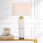 TEXTURED WHITE WASHED WOOD METAL TABLE LAMP