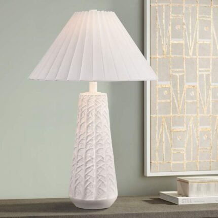PLEATED SHADE MODERN WHITE TABLE LAMP