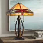 CAL LIGHTING DRAGON FLY ART GLASS TABLE LAMP