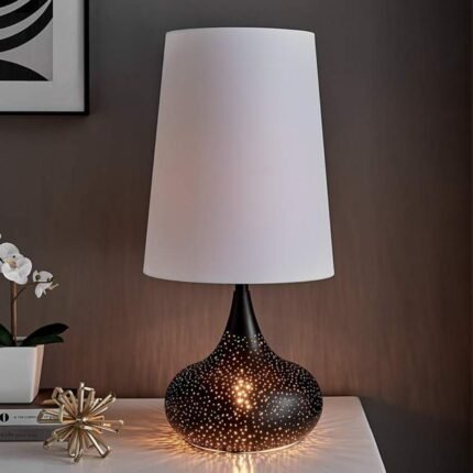 BLACK GLASS TABLE LAMP WITH NIGHT LIGHT