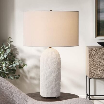 WHITE SANDSTONE FINISH WHITE TABLE LAMP