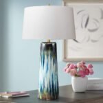 AQUA BLUE ABSTRACT GLAZE CERAMIC TABLE LAMP
