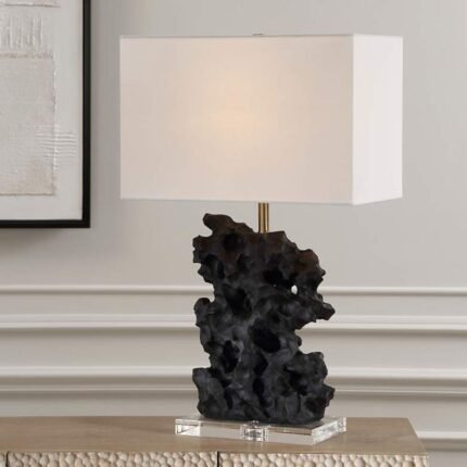 BASALT BLACK STONE SCULPTURAL TABLE LAMP