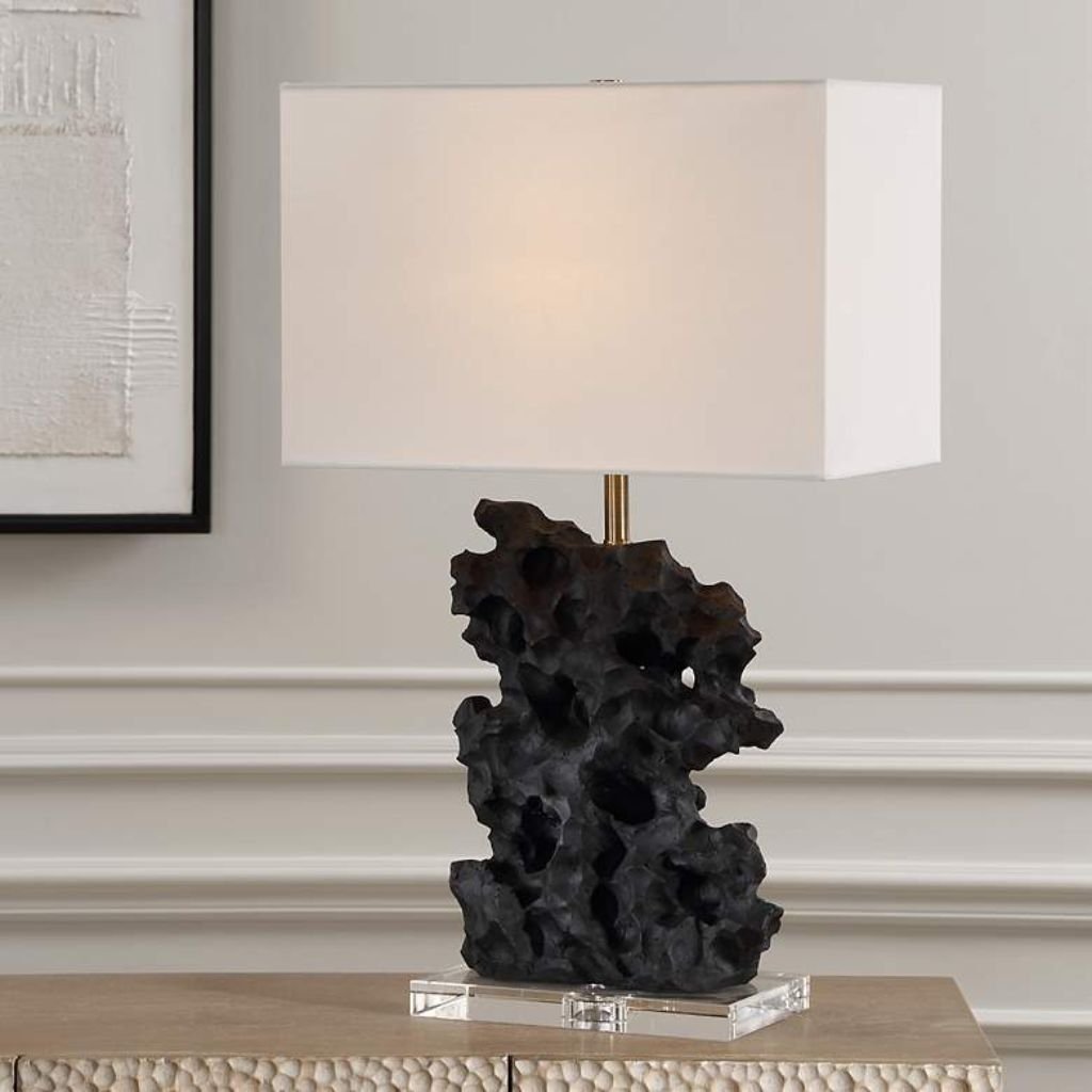 1 BASALT BLACK STONE SCULPTURAL TABLE LAMP