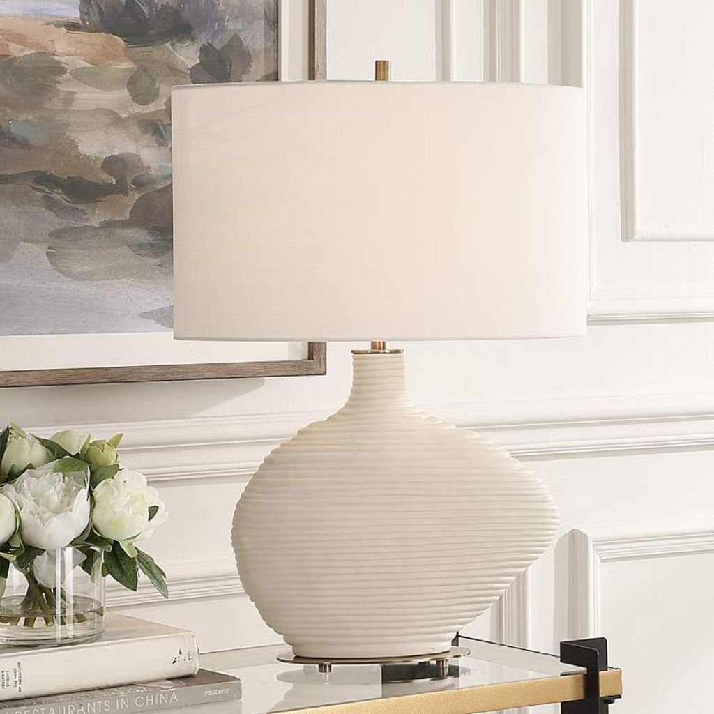 1 DUOSTACKED WHITE CERAMIC TABLE LAMP