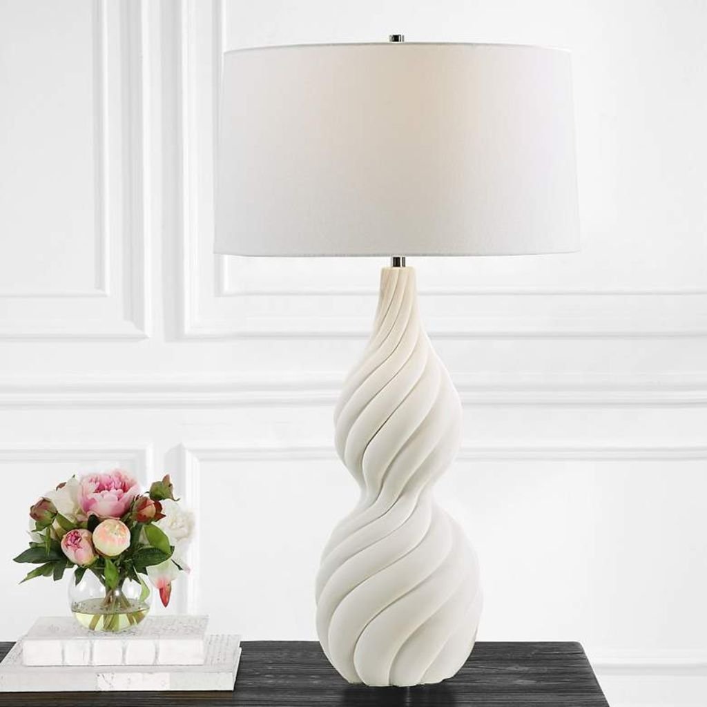 1 TWISTED SWIRL WHITE CERAMIC TABLE LAMP