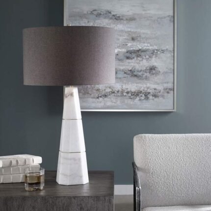 MODERN GRAY SHADE WHITE MARBLE TABLE LAMP
