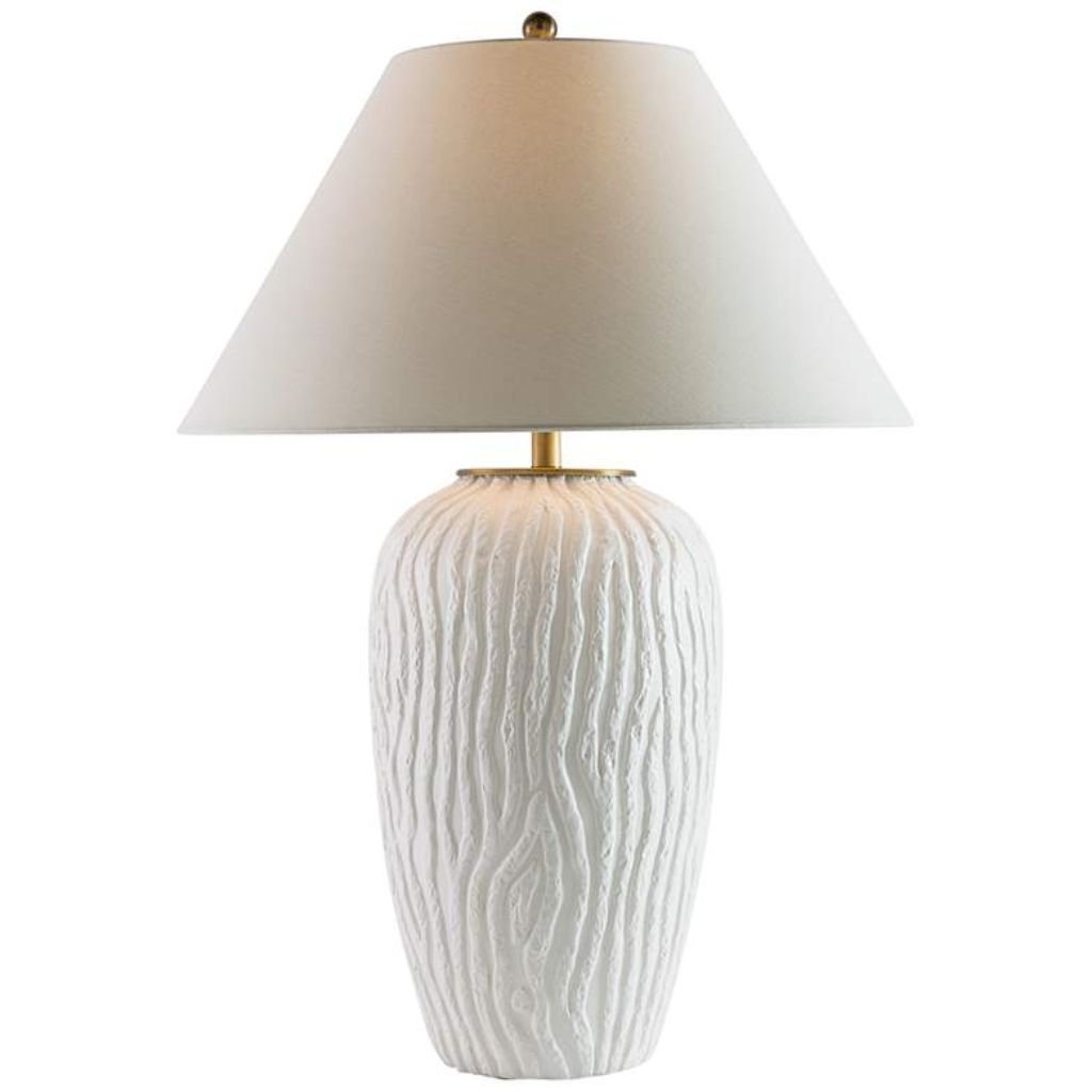 1 WHITE GLAZE TEXTURED WOOD PORCELAIN TABLE LAMP