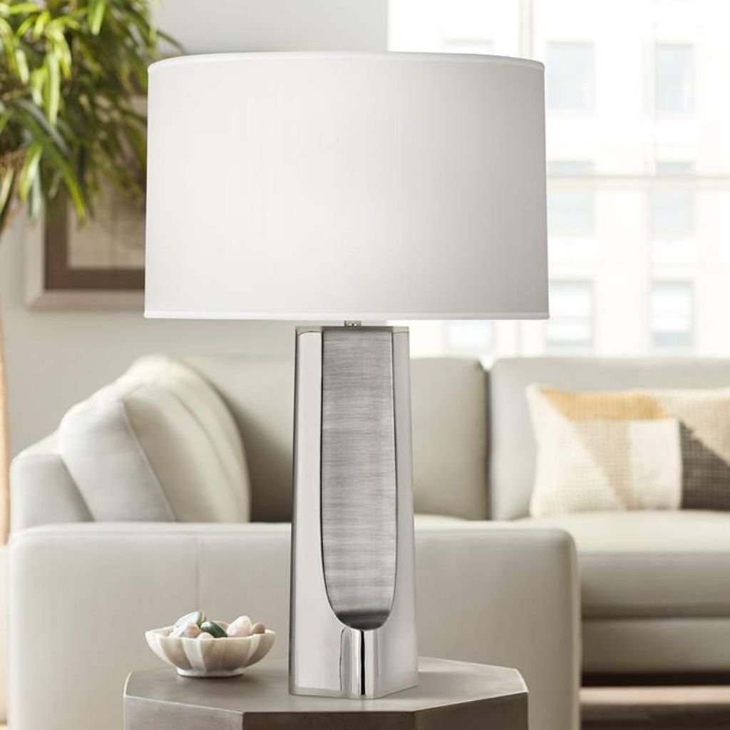 1 POLISHED NICKEL CONCAVE TABLE LAMP
