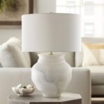 WHITE AND GRAY MARBLE TERRACOTTA TABLE LAMP