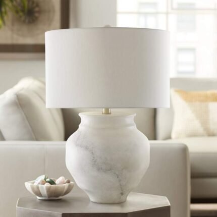 WHITE AND GRAY MARBLE TERRACOTTA TABLE LAMP