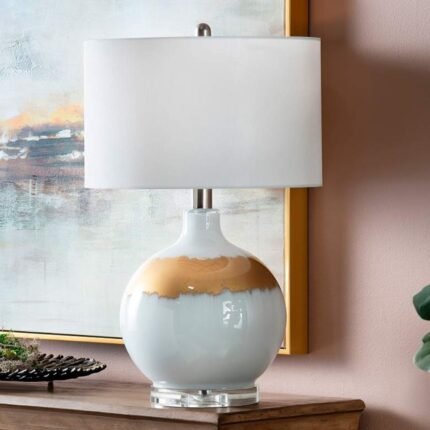 REVERSE PAINTED WHITE GOLD LAMP