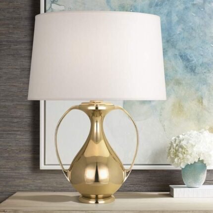BRASS METAL 2 HANDLE JUG TABLE LAMP