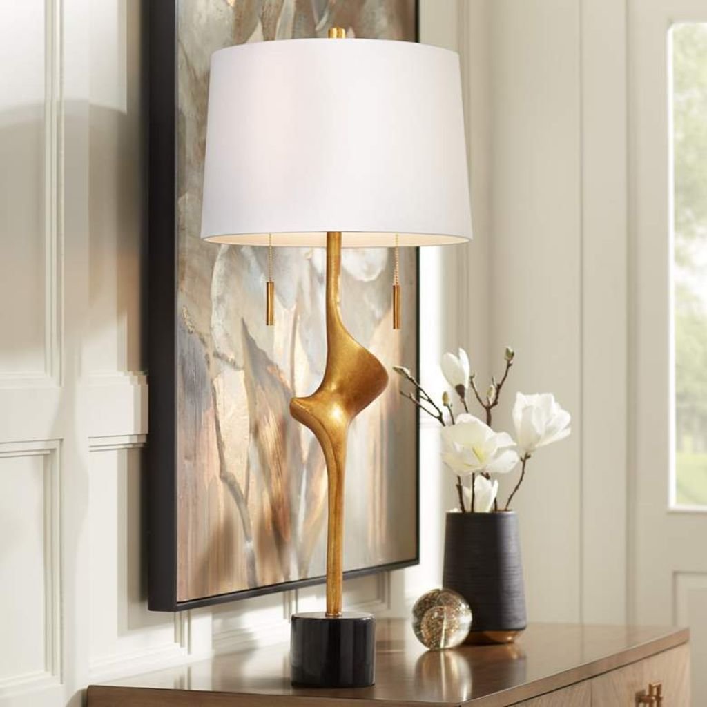 1 POSSINI WHITE SHADE GOLD LEAF MODERN TABLE LAMP