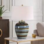 BLUE AND RUST CERAMIC TABLE LAMP