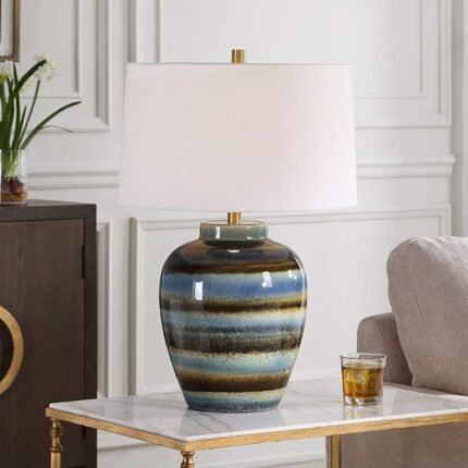 BLUE AND RUST CERAMIC TABLE LAMP