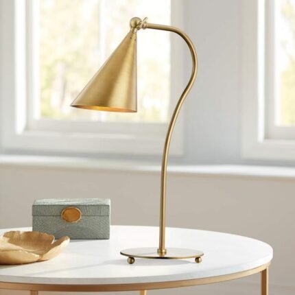 AGED BRASS METAL MODERN ACCENT TABLE LAMP