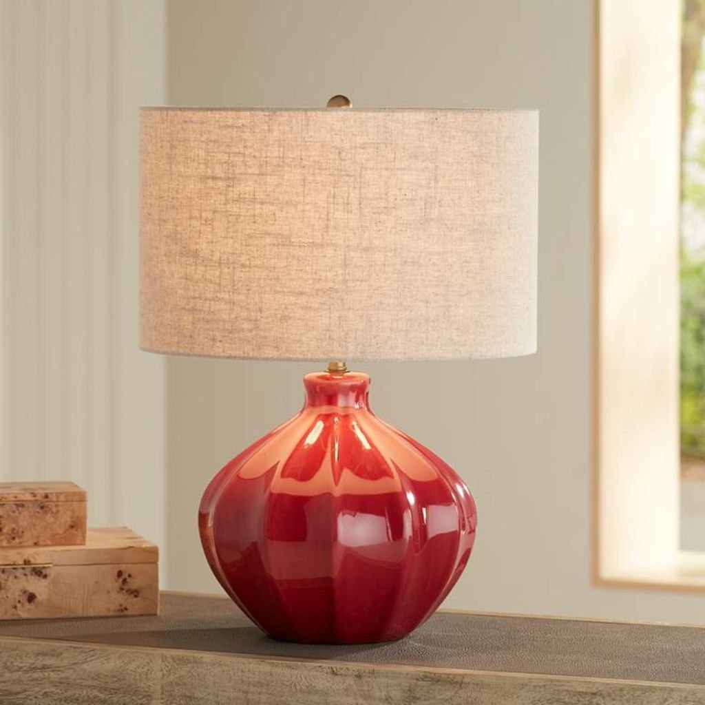 1 MID CENTURY MODERN RED CERAMIC TABLE LAMP
