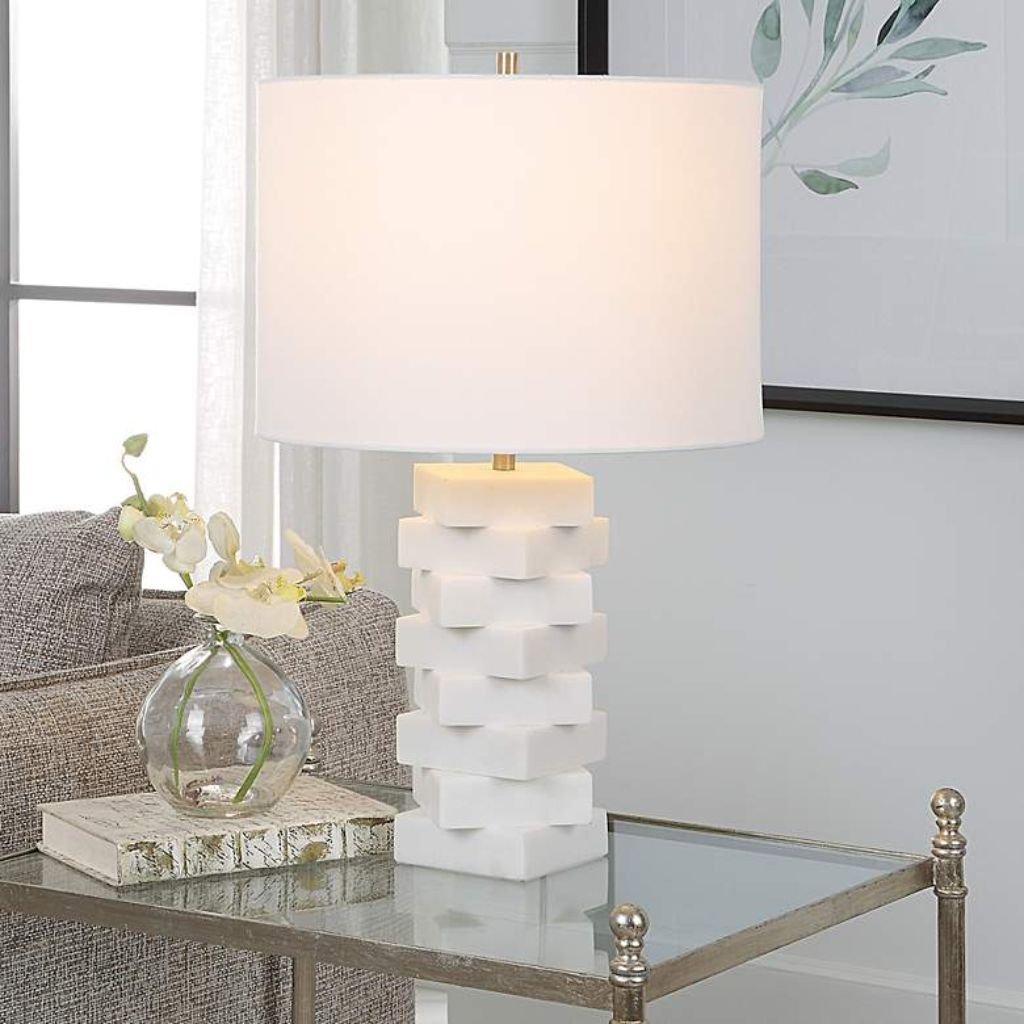 1 IVORY STACKED STONE ACCENT TABLE LAMP