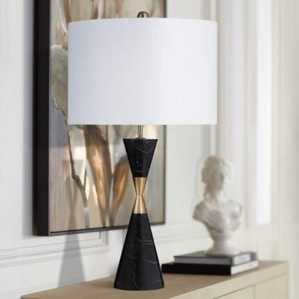 BLACK CONE SHAPED MARBLE TABLE LAMP