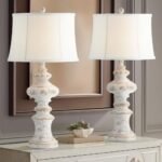 DISTRESSED TAN WHITEWASH TABLE LAMP
