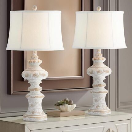 DISTRESSED TAN WHITEWASH TABLE LAMP