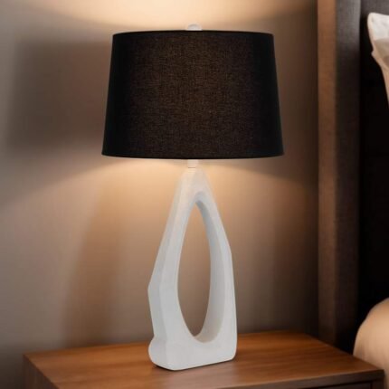 RESIN TABLE LAMP WITH BLACK HARDBACK FABRIC SHADE