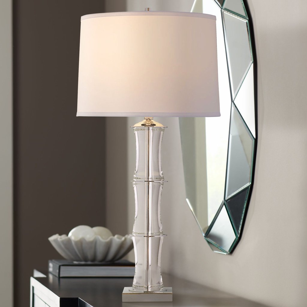190_image2 POLISHED NICKEL AND CRYSTAL BAMBOO TABLE LAMP