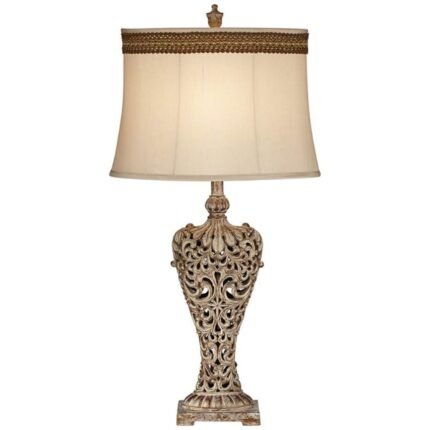 TABLE LAMP WITH FLORENTINE SCROLL TRIM SHADE
