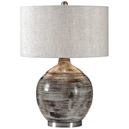 DISTRESSED GRAY CERAMIC TABLE LAMP