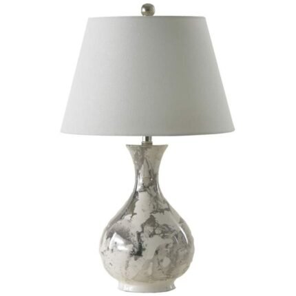 CERAMIC JAR WHITE AND PLATINUM TABLE LAMP