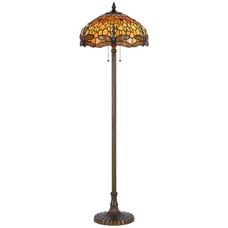 GOLD DRAGONFLY ANTIQUE BRASS FLOOR LAMP