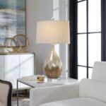 BEIGE AND IVORY TEARDROP CERAMIC TABLE LAMP