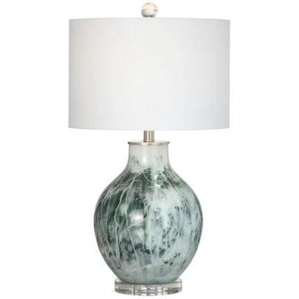 CRESTVIEW AZURE GREEN AND WHITE GLASS TABLE LAMP
