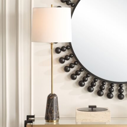 BLACK MARBLE AND BRASS BUFFET TABLE LAMP