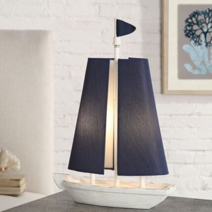 WHITE AND BLUE SAIL BOAT TABLE LAMP