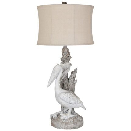 WHITE WASHED SAND STONE COASTAL TABLE LAMP