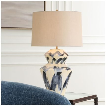 BLUE AND CREAM CERAMIC TABLE LAMP