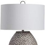 GRAY AND CRACKLED WHITE CERAMIC TABLE LAMP