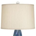 TEAL CERAMIC LAMP WITH WHITE MARBLE RISER