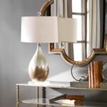 BEIGE AND IVORY TEARDROP CERAMIC TABLE LAMP