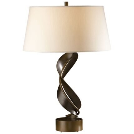 BRONZE FINISH FLAX SHADE FOLIO TABLE LAMP