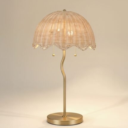 SOFT GOLD AND RATTAN LIGHT TABLE LAMP